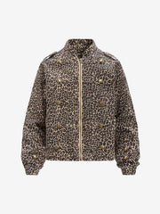 Street-style Retro Leopard Print Washed Button Denim Jacket