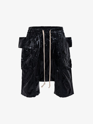 Glossy Faux Leather Cargo Shorts