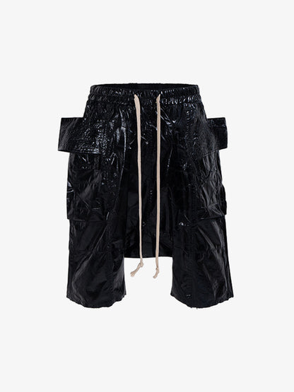 Glossy Faux Leather Cargo Shorts