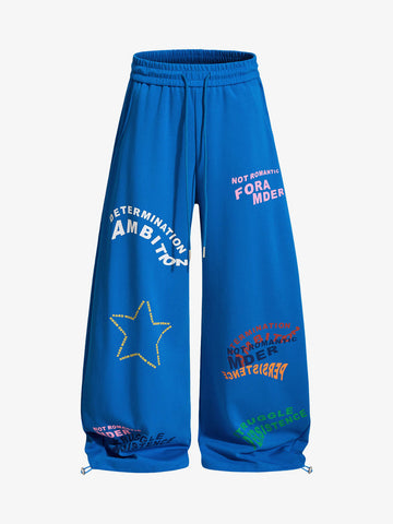 Multi-Color Typography Wide Leg Sweatpants 