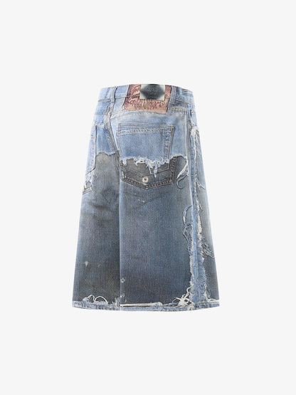 Retro Deconstructed Denim Shorts 