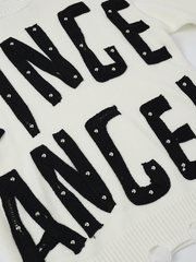 Distressed Letter Graphic Knit Sweater