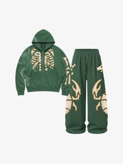 Skeleton Terry Embroidered Zip Hoodie & Wide-Leg Sweatpants Set
