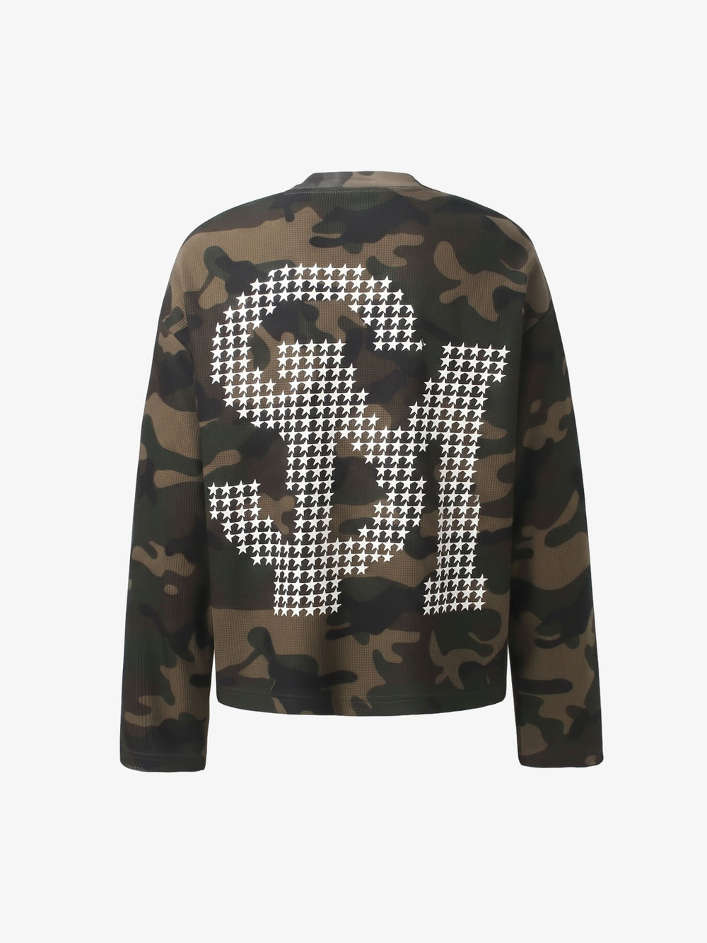 Camo Letter Foam Graphic Waffle Long Sleeve Tee