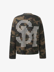 Camo Letter Foam Graphic Waffle Long Sleeve Tee