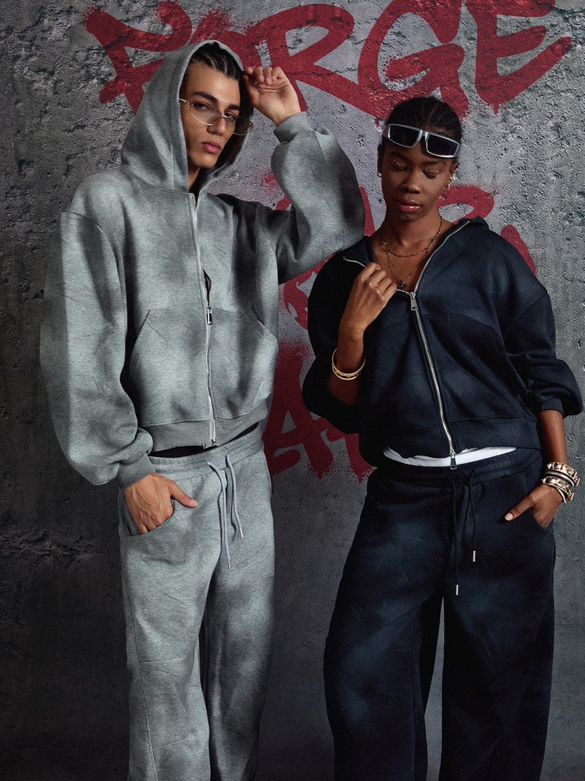 Vintage Washed Tie-Dye Zip Up Hoodie & Barrel Sweatpants Tracksuit 