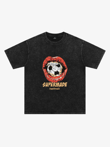 Soccer Ball Lips Graphic T-Shirt 
