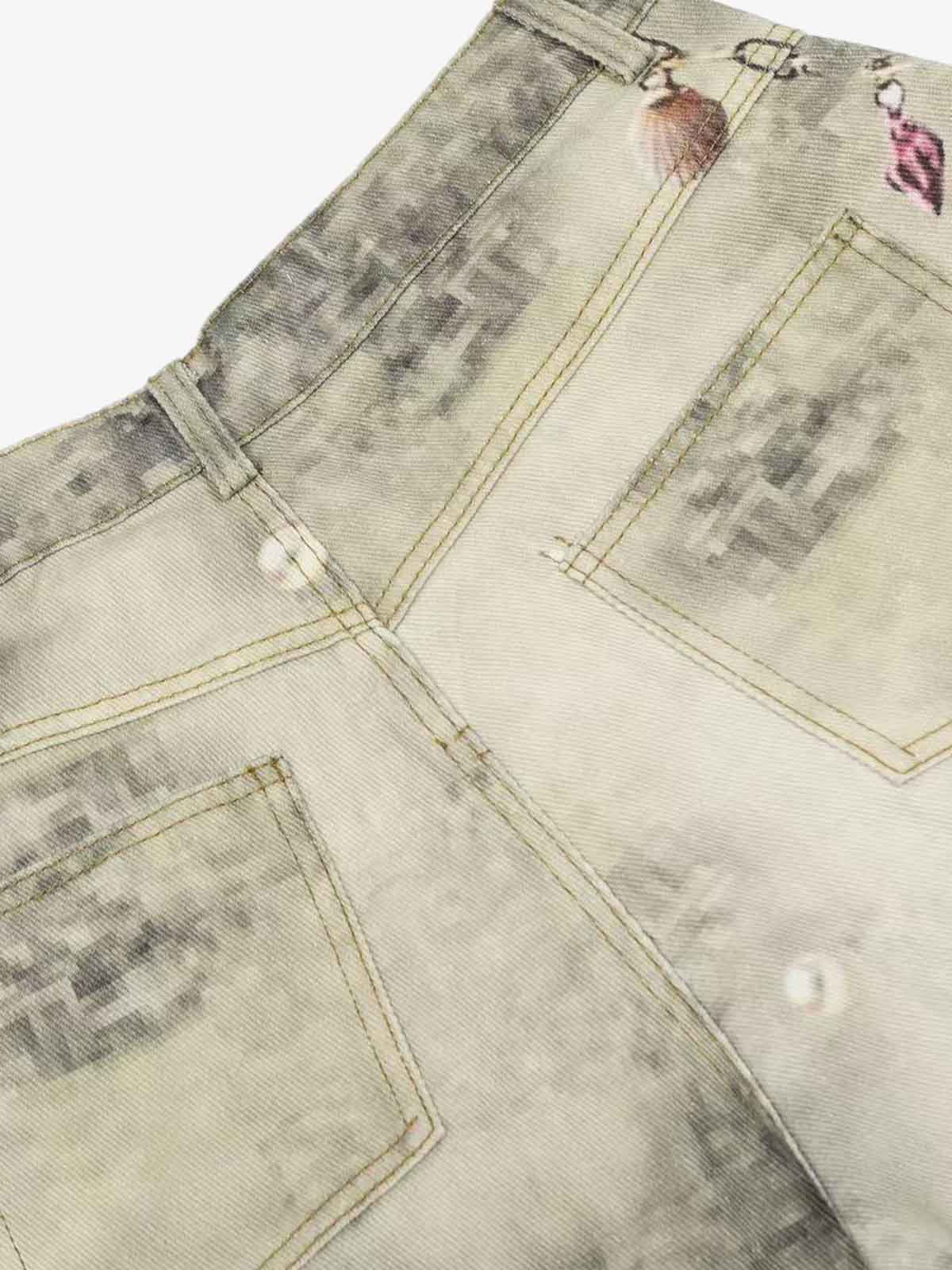 Distressed Denim Shorts with Chain Detail and Embellishments 