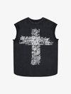 Letter Cross Graphic Distressed Tank Top