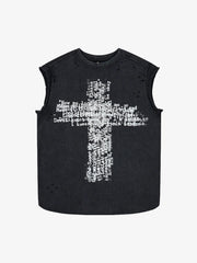 Letter Cross Graphic Distressed Tank Top