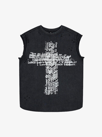 Letter Cross Graphic Distressed Tank Top