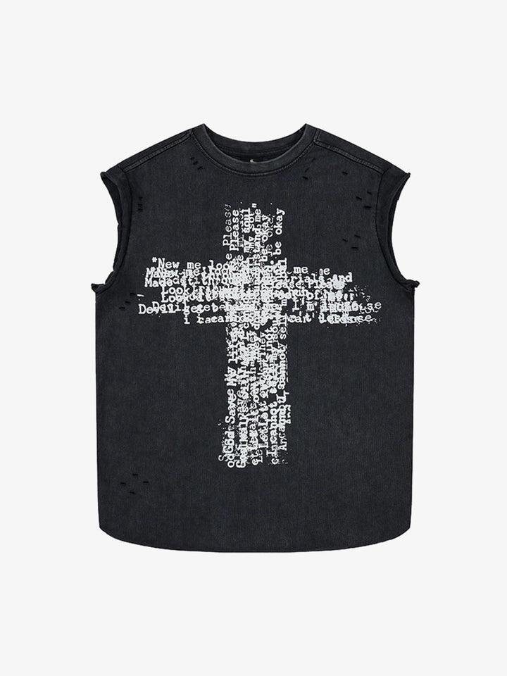 Letter Cross Graphic Distressed Tank Top