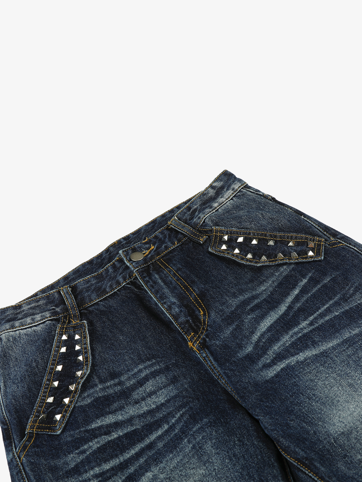 Studded Panelled Washed Jeans