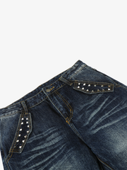 Studded Panelled Washed Jeans