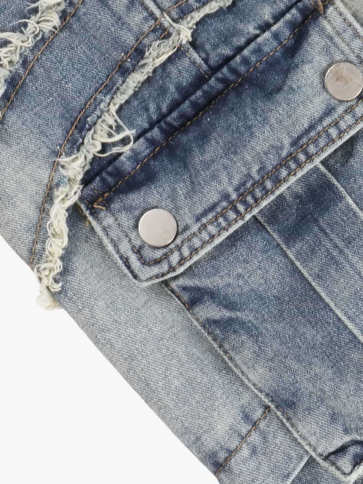 Retro Patchwork Frayed-Edge Heavy-Duty Jeans 