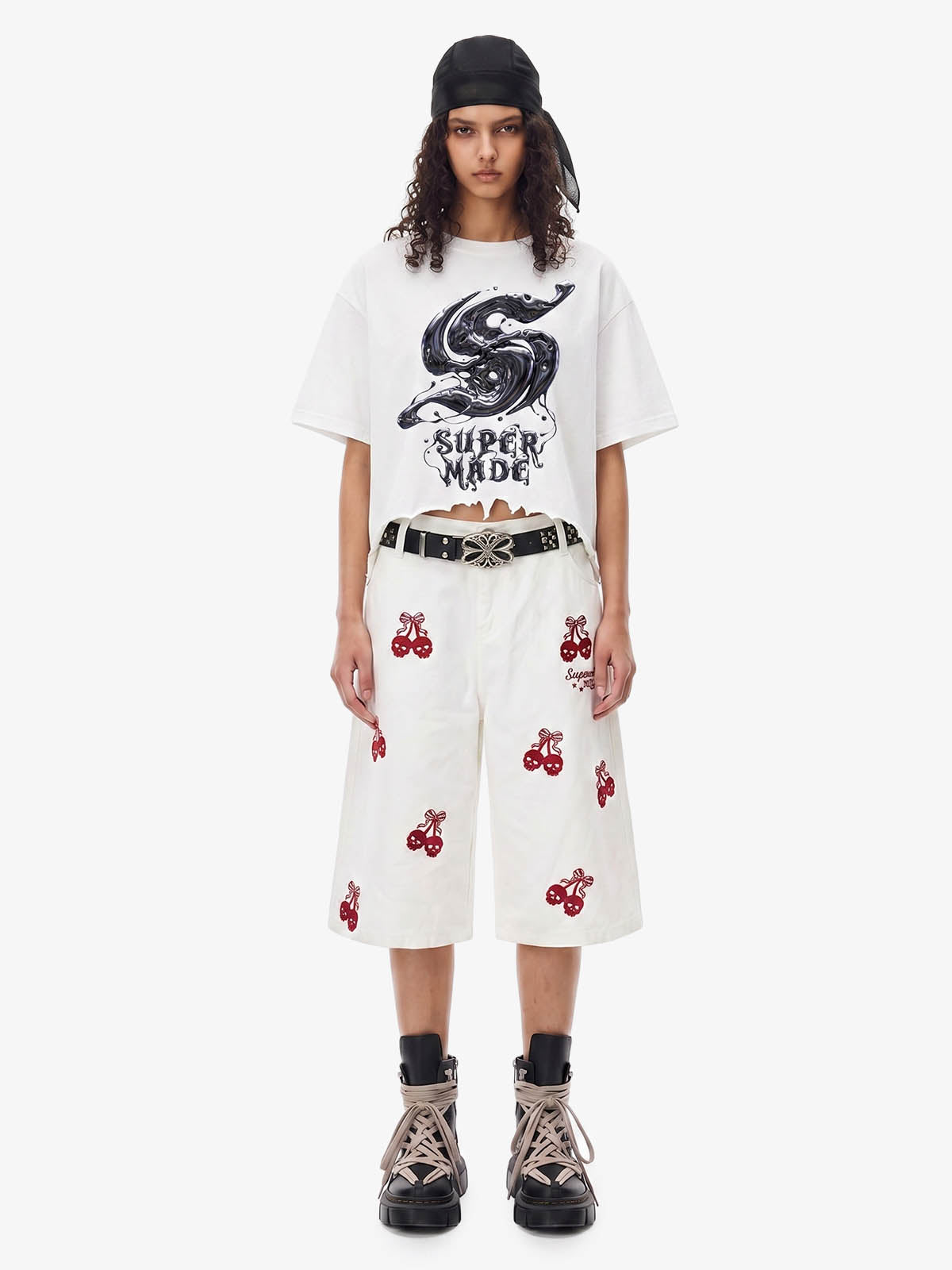 Gothic Liquid Metal Ripped Washed T-Shirt 
