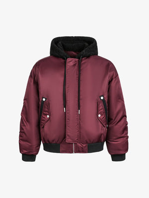 Stylish Maroon Bomber Jacket with Detachable Hood for Winter Wear 