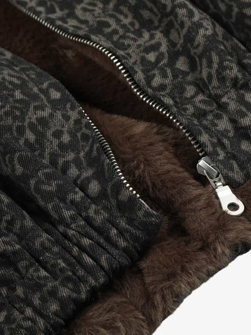 Vintage Leopard Print Fleece Zip Up Vest 