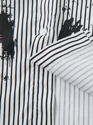 Street Dark Faux Two-Piece Striped Shirt - 2514 
