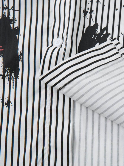 Thesupermade Street Dark Faux Two-piece Striped Long-sleeved Shirt 