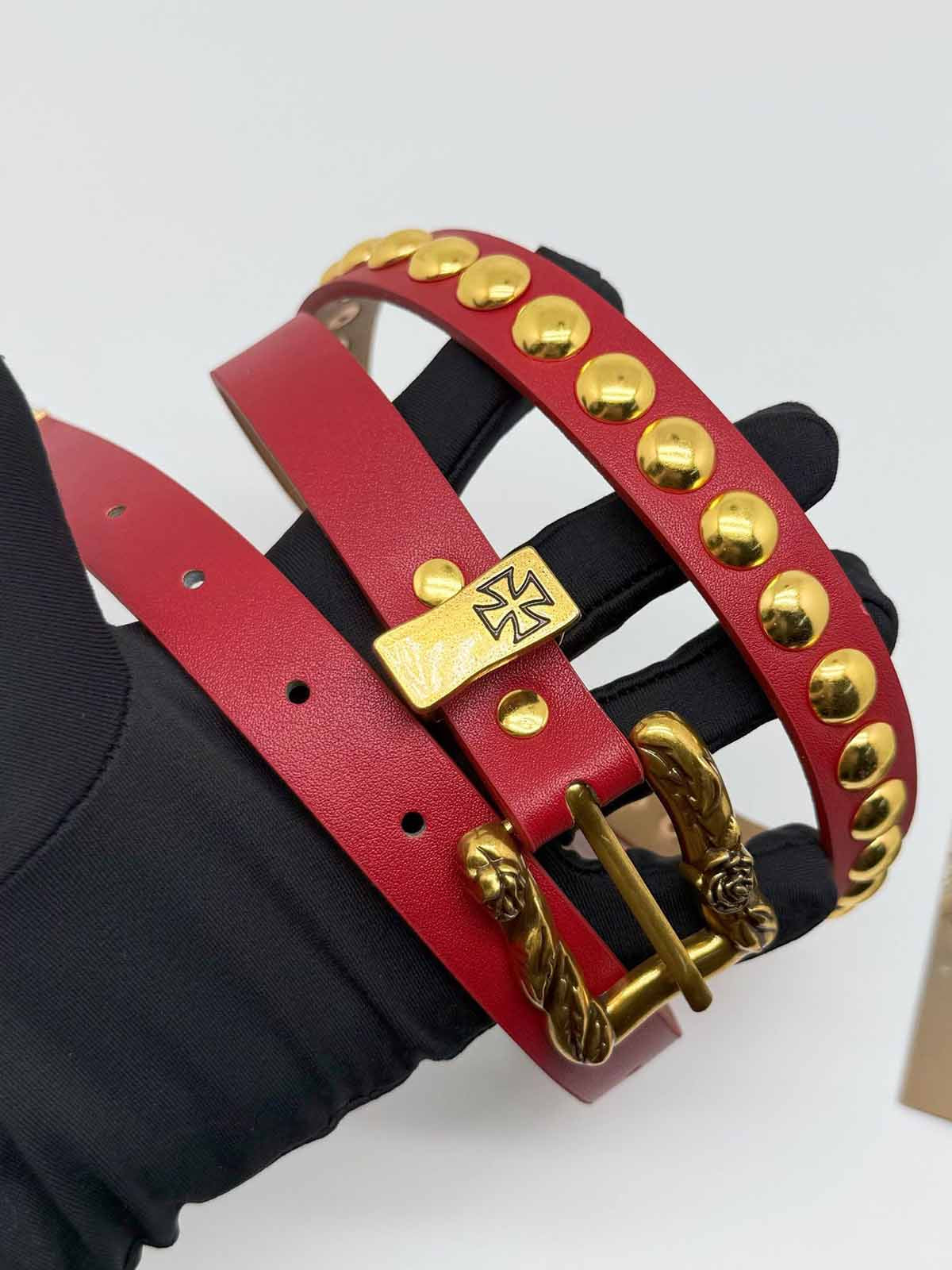 Gothic Cross Studded PU Leather Belt with Alloy Buckle 