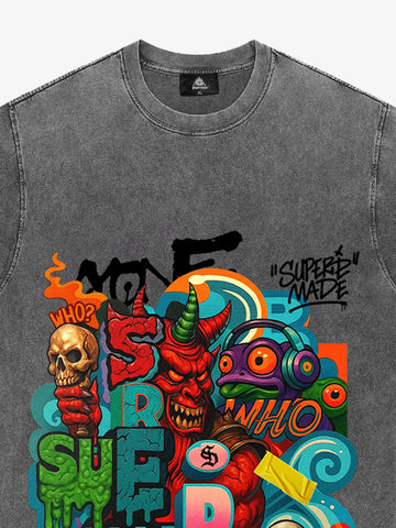 Trendy Multicolor Graffiti Skull Graphic T-Shirt 