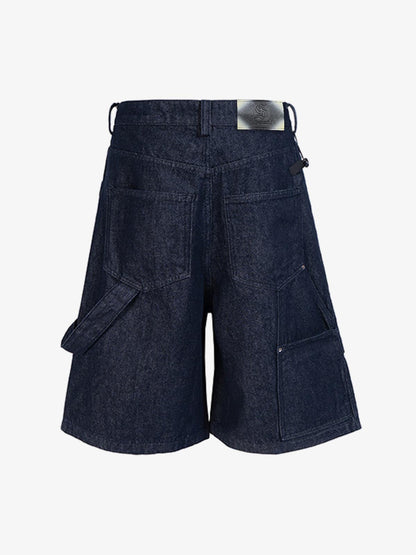 Cotton Denim Men's Oversized Cargo Shorts with Layered Design and Side Pockets 