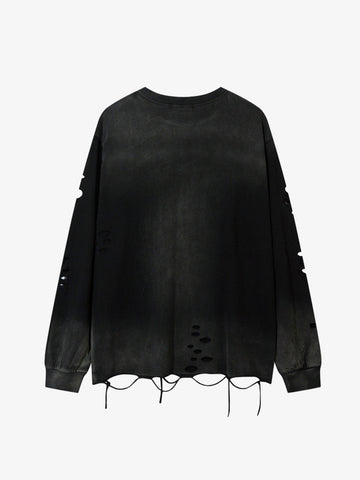 Gradient Washed Ripped Casual Sweatshirt