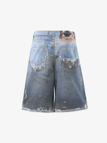 Retro Deconstructed Denim Shorts 