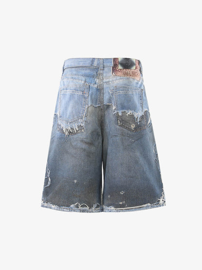 Retro Deconstructed Denim Shorts 
