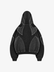 Washed Panelled High-Neck Zip Hoodie & Wide-Leg Sweatpants Set