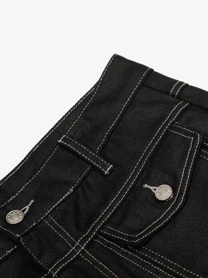 Contrast Stitch High-Waist Wide-Leg Barrel Jeans 