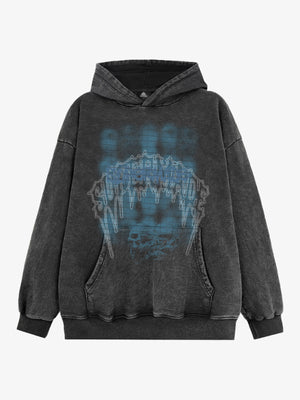 THE SUPERMADE Washed Psychedelic Graffiti Art Print Hoodie with Skull Design 