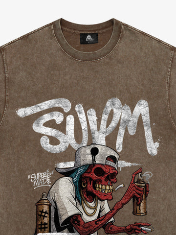 Street Trendy Skull Spray-Paint Graffiti Master T-Shirt 