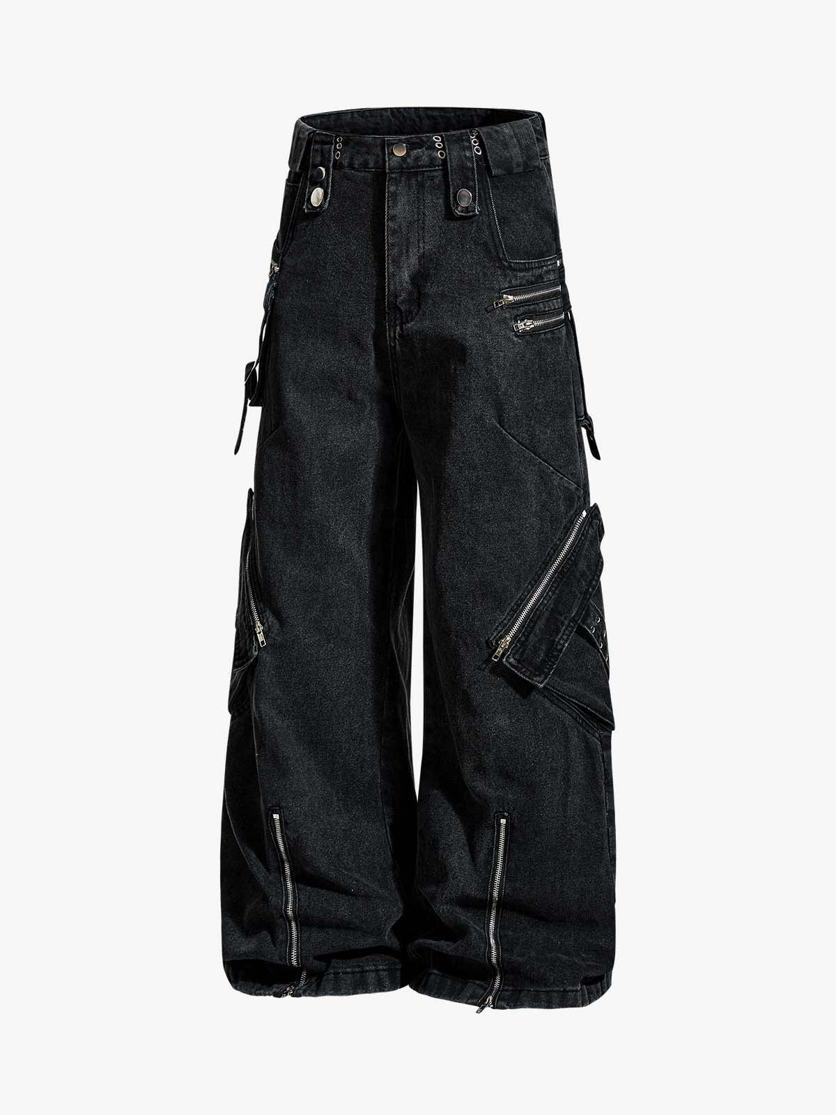 Punk Rivet Multi-Zip Metal Baggy Jeans 