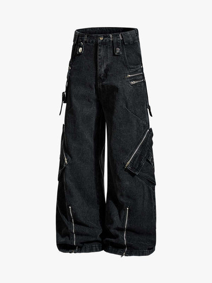 Punk Rivet Multi-Zip Metal Baggy Jeans 