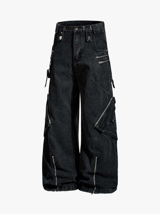 Punk Rivet Multi-Zip Metal Baggy Jeans 