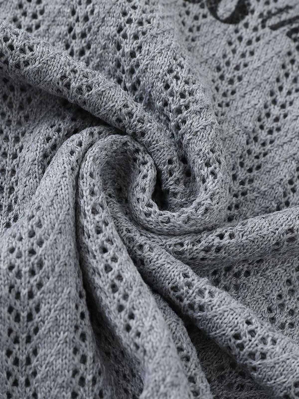 Stylish Knit Sweater with Floral Embroidery and Textured Design 