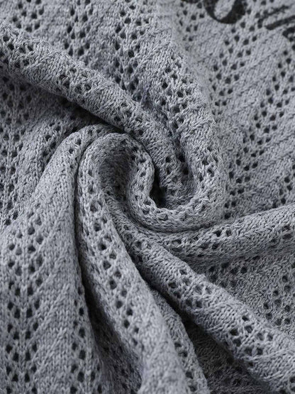 Stylish Knit Sweater with Floral Embroidery and Textured Design 