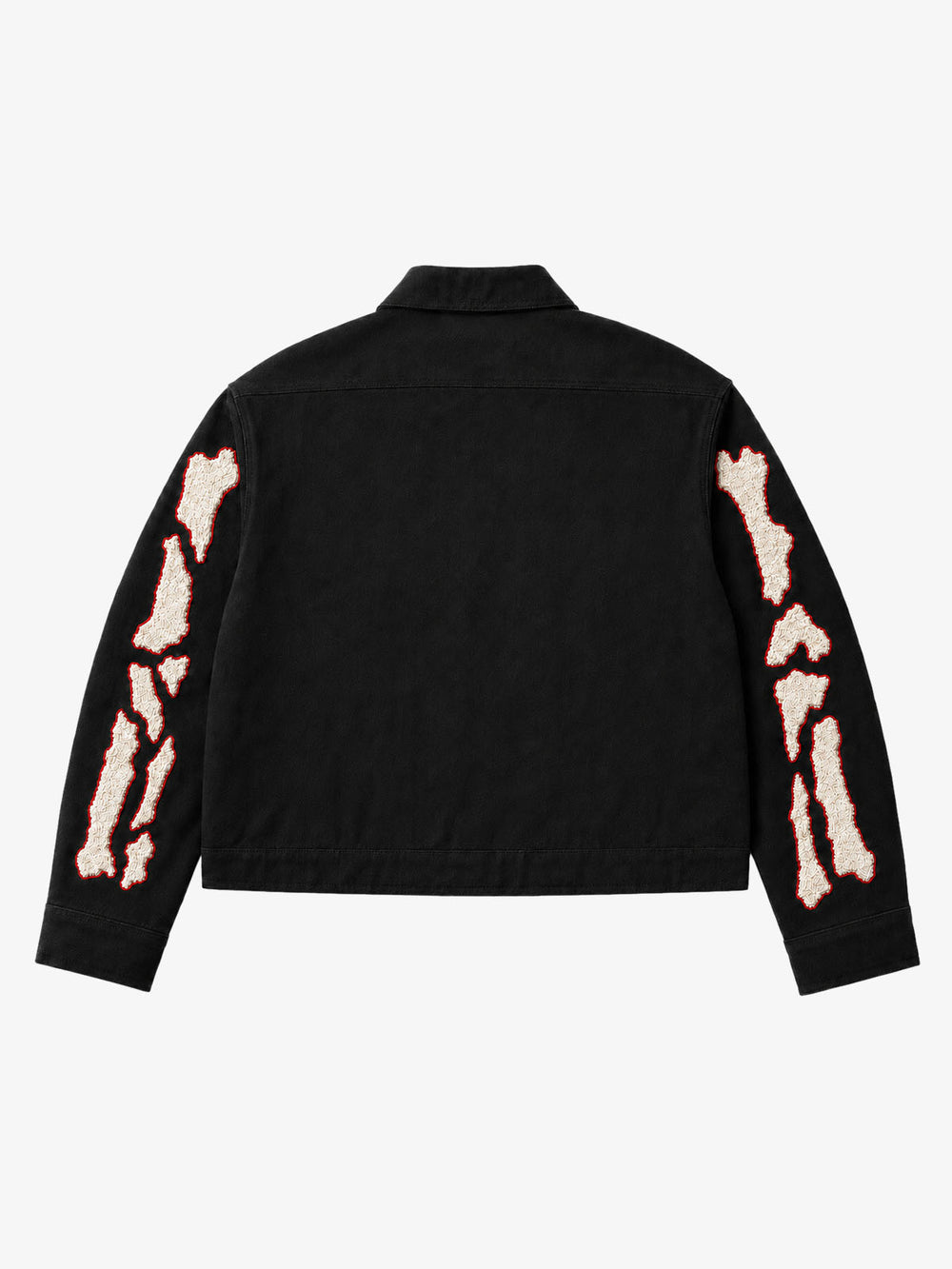 Skull Terry Embroidered Distressed Cropped Work Jacket