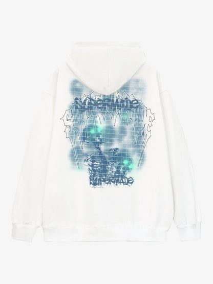 THE SUPERMADE Washed Psychedelic Graffiti Art Print Hoodie with Skull Design 