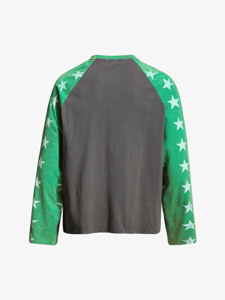 Distressed Star Graphic Raglan Long Sleeve Shirt
