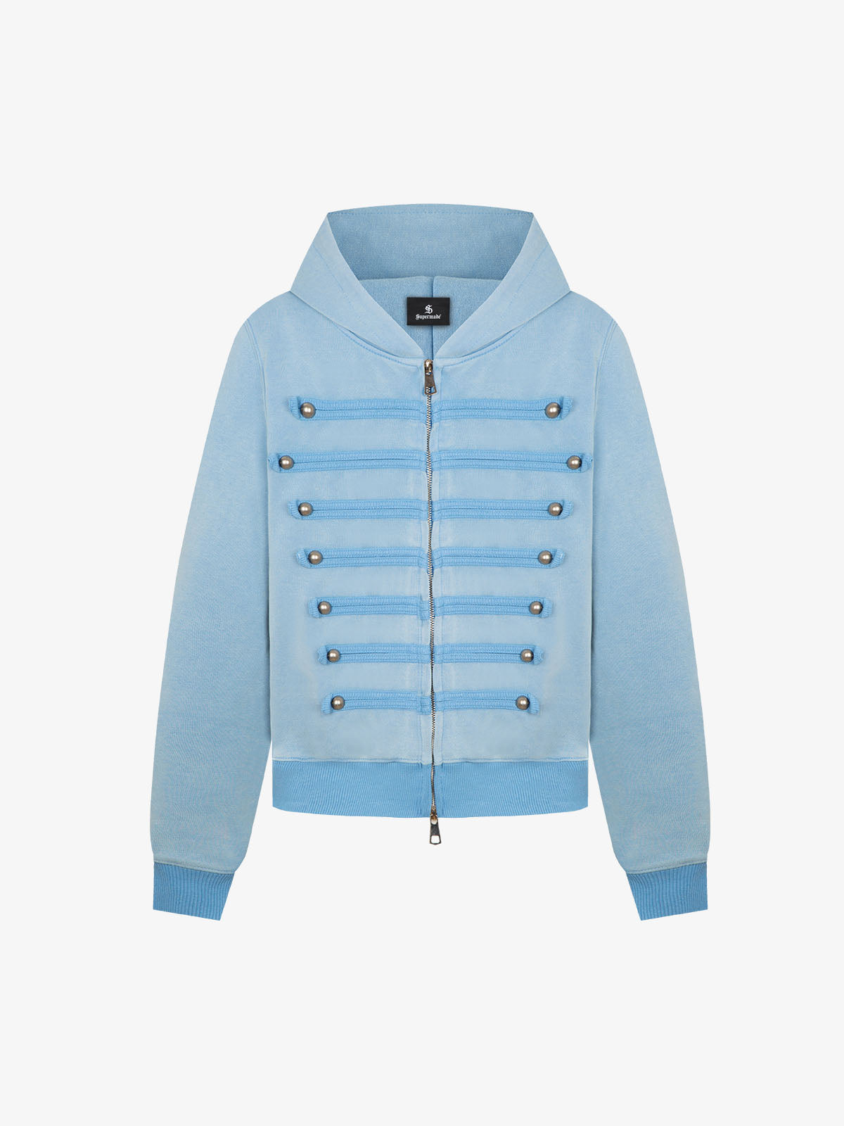 Distressed Napoleon Studded Boxy Zip-Up Hoodie