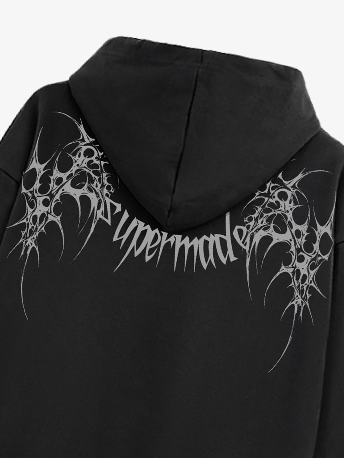 THE SUPERMADE Futuristic spiked pattern gothic style logo font design  Graphic Print Hoodie with Front Pocket 
