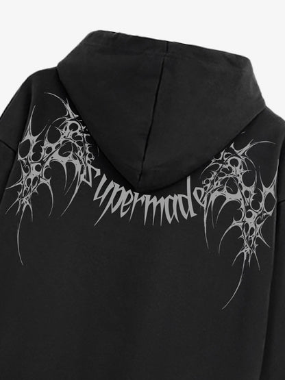 THE SUPERMADE Futuristic spiked pattern gothic style logo font design  Graphic Print Hoodie with Front Pocket 