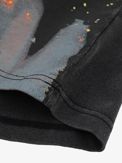 Rock Flame Mountain Cashew Flower Print T-shirt 