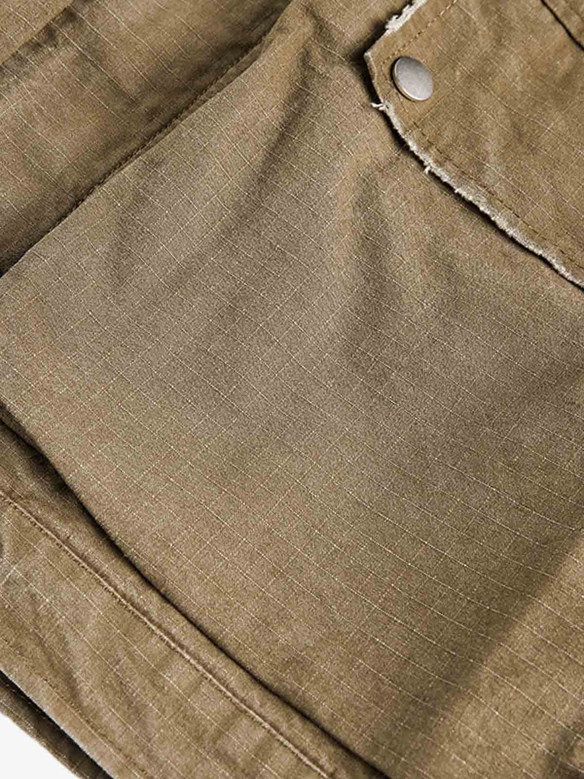 Washed Stand Collar Multi Pocket Jacket