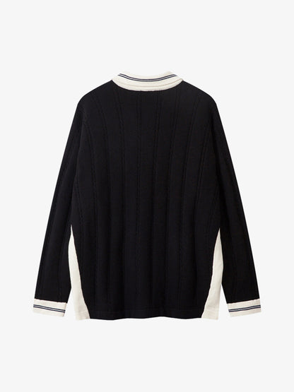 Retro College Polo Collar Knit Sweater 