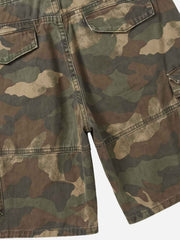 Distressed Camouflage Workwear Wide-leg Shorts 