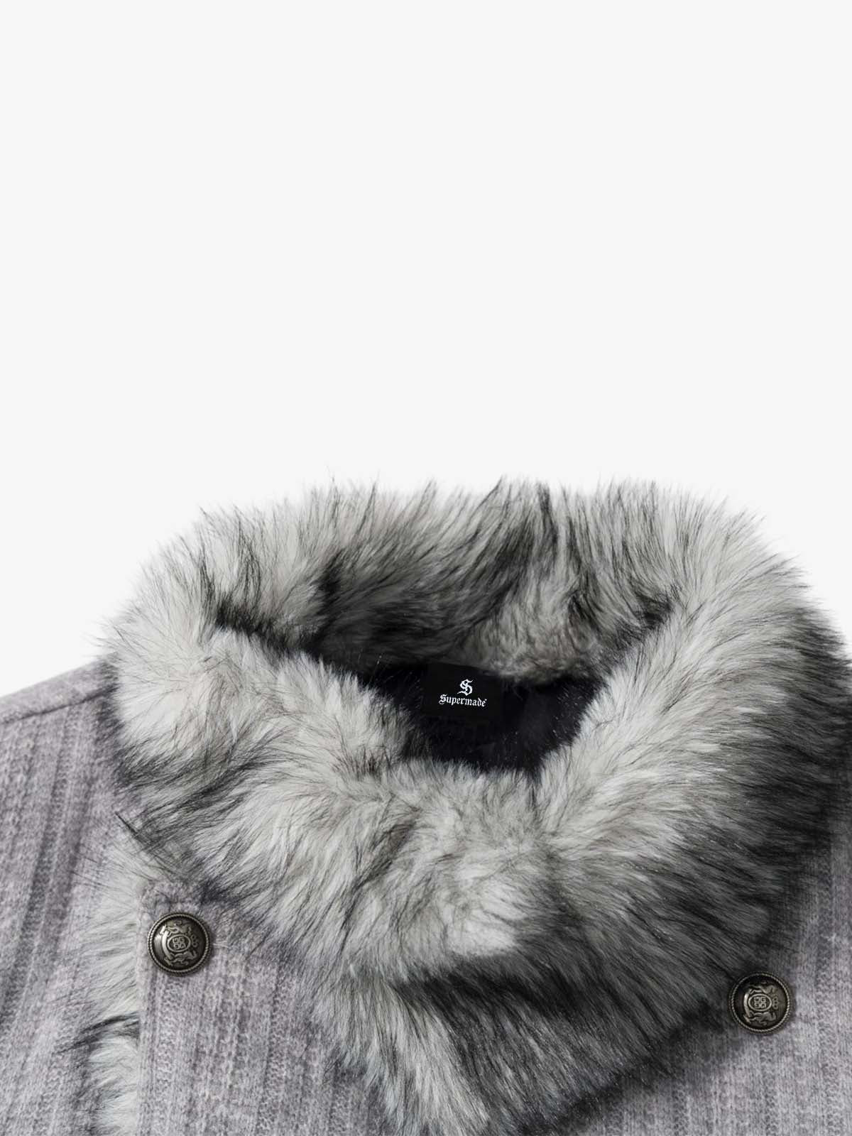 Striped Faux-Fur Collar Puffer Coat